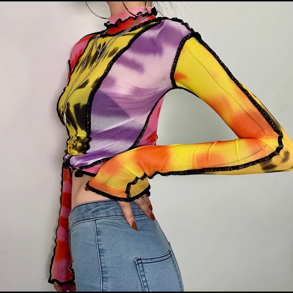 Clueless Mesh Colorful Top - Picture 2 of 6